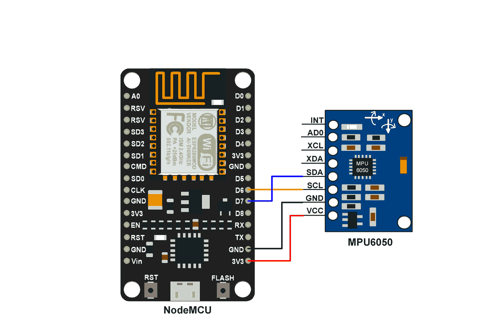 Makerobot Education MPU6050 Interfacing with NodeMCU
